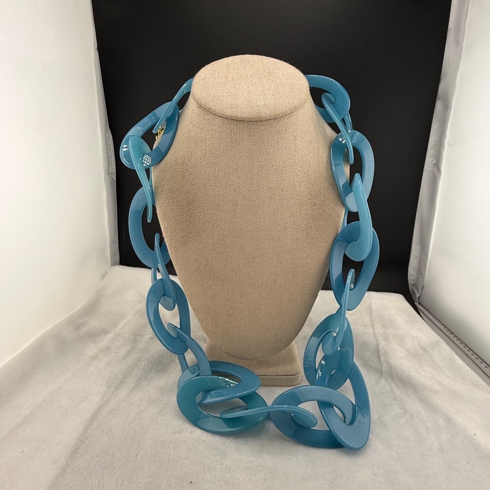 Vintage Kenneth Jay Lane Acrylic Necklace Blue 38"